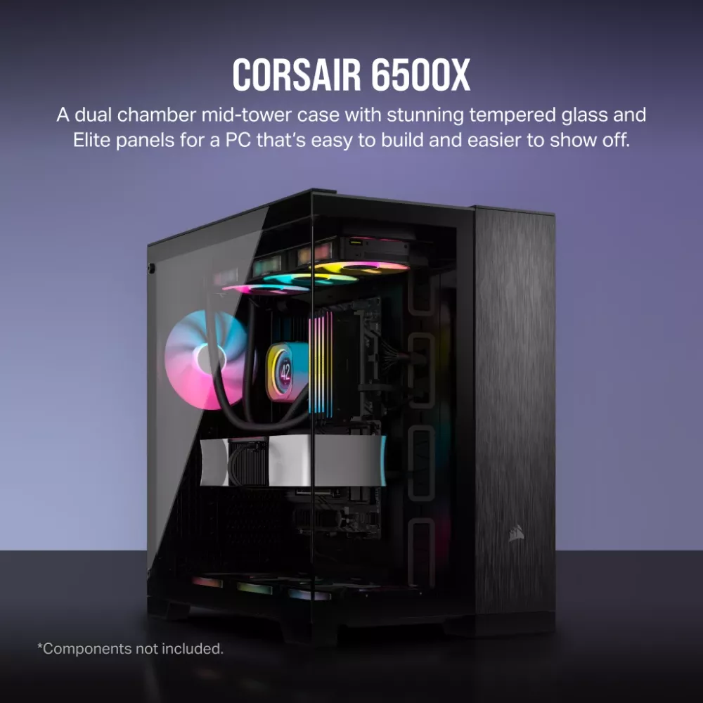 Corsair Dual Chamber PC Case , 6500X , Black/Obsidian Aluminum , Mid-Tower , Power supply included No , ATX