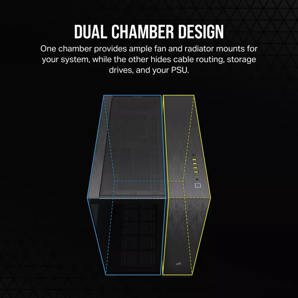Corsair Dual Chamber PC Case , 6500X , Black/Obsidian Aluminum , Mid-Tower , Power supply included No , ATX