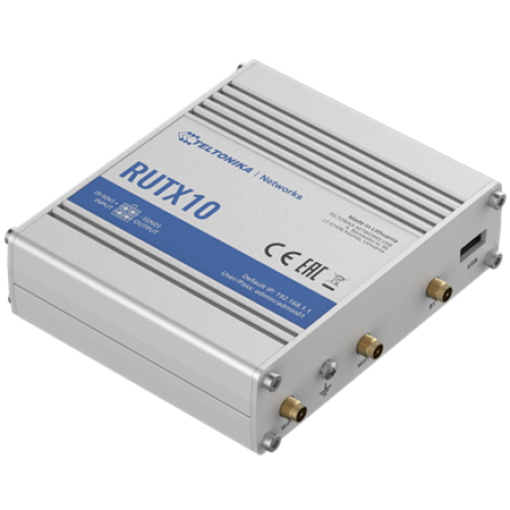 Industrial Router , RUTX10 , 802.11ac , 867 Mbit/s , 10/100/1000 Mbit/s , Ethernet LAN (RJ-45) ports 4 , Mesh Support No , MU-MiMO No , No mobile broadband , 1 , 24 month(s)