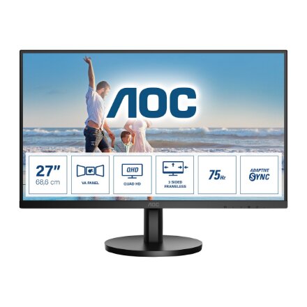 AOC , Monitor , Q27B3MA , 27 , VA , QHD , 16:9 , 75 Hz , 4 ms , 2560 x 1440 , 250 cd/m² , HDMI ports quantity 1 , Black , Warranty 36 month(s)