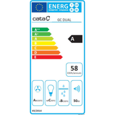 CATA , Hood , GC DUAL A 45 XGBK , Energy efficiency class A , Canopy , Width 45 cm , 820 m³/h , Touch control , Black glass , LED