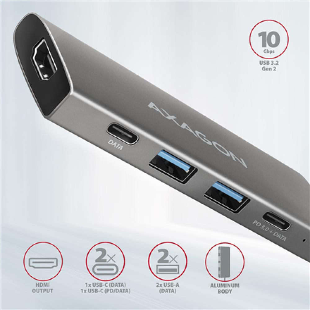 AXAGON , USB-C 10Gbps SPEEDSTER 5in1 hub (rev2.0) , HMC-5G2 , HDMI ports quantity 1