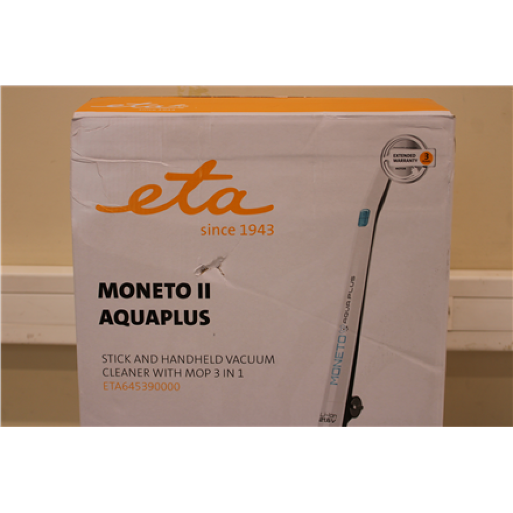 SALE OUT. ETA ETA645390000 Moneto II Aqua Plus Vacuum Cleaner, Handstick, Cordless, Operating time 50 min, White/Blue , ETA Vacuum Cleaner , ETA645390000 Moneto II Aqua Plus , Cordless operating , Handstick 3in1 , Washing function , N/A W , 21.6 V , Opera
