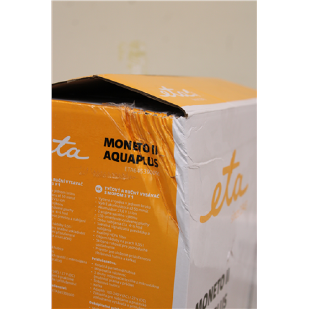 SALE OUT. ETA ETA645390000 Moneto II Aqua Plus Vacuum Cleaner, Handstick, Cordless, Operating time 50 min, White/Blue , ETA Vacuum Cleaner , ETA645390000 Moneto II Aqua Plus , Cordless operating , Handstick 3in1 , Washing function , N/A W , 21.6 V , Opera