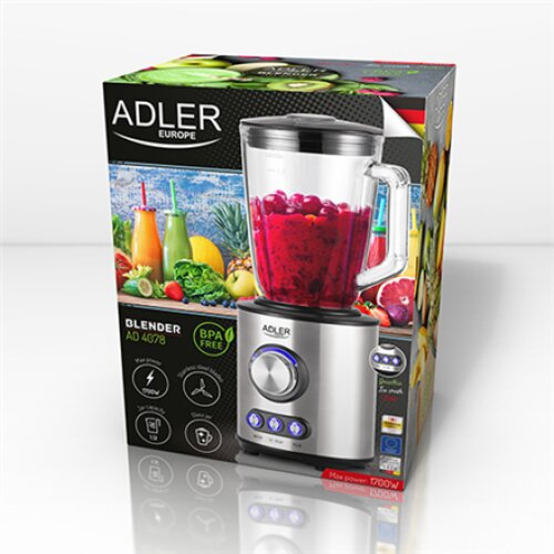 Adler , Blender , AD 4078 , Tabletop , 1700 W , Jar material Glass , Jar capacity 1.5 L , Ice crushing , Stainless steel