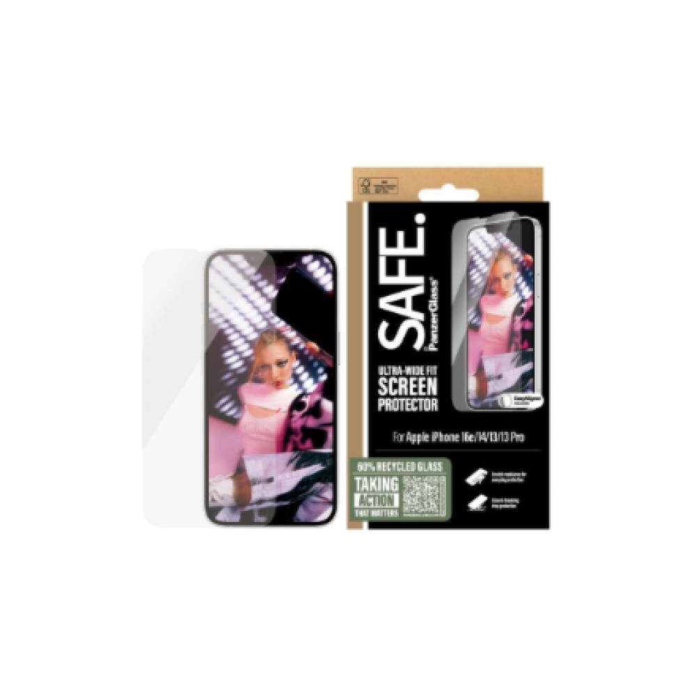 PanzerGlass Screen protector , Apple , iPhone 16e/14/13/13 Pro , Glass , Transparent , Ultra-Wide Fit W. Aligner