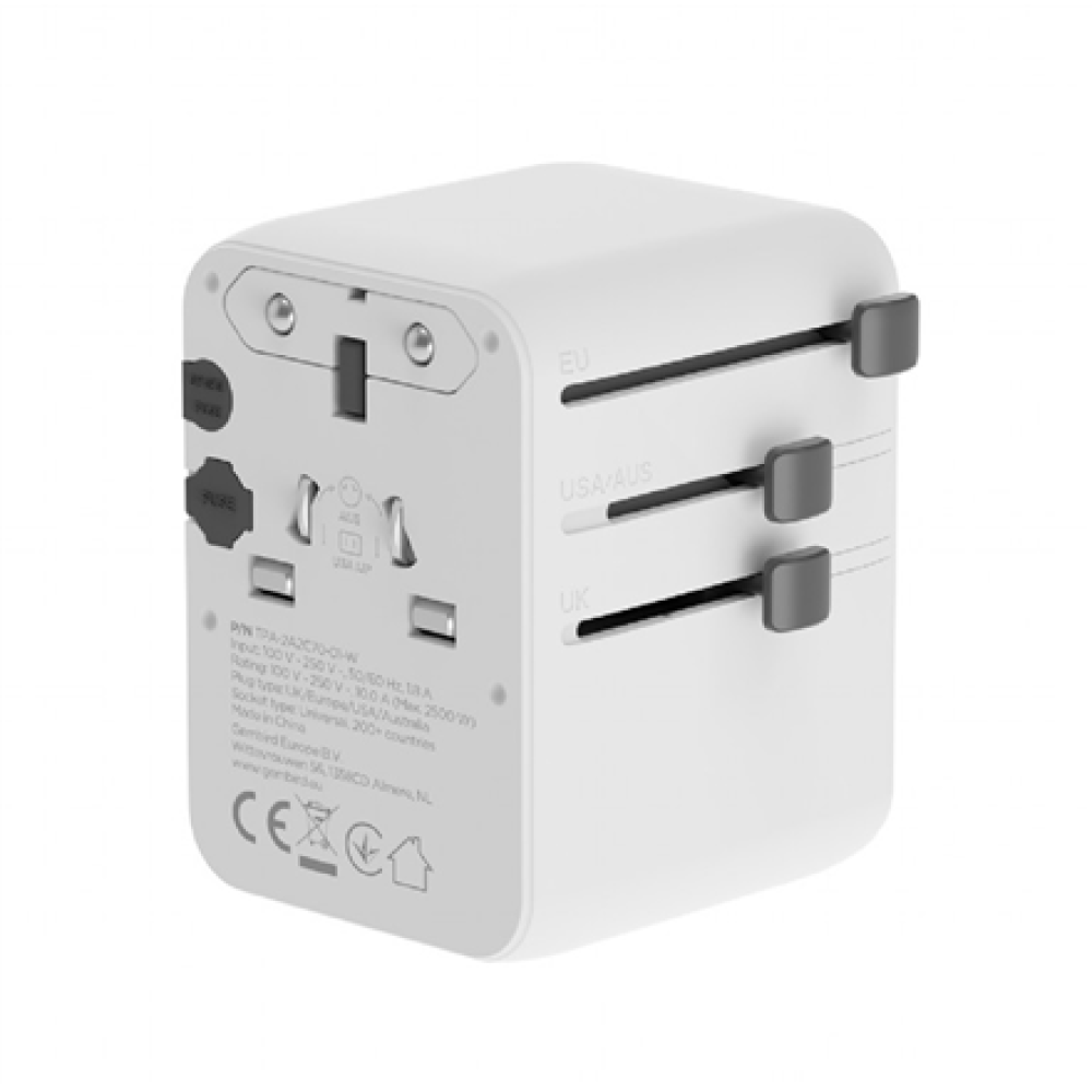 Gembird Universal travel power adapter, 70 W , TPA-2A3C70-01-W