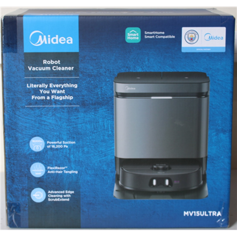 SALE OUT. Midea V15 Robot Vacuum Cleaner , Midea Robot Vacuum Cleaner , V15 , Wet&Dry , 5200 mAh , Dust capacity 3 L , 16200 Pa , Black , MISSING INNER PACKAGING, DEMO