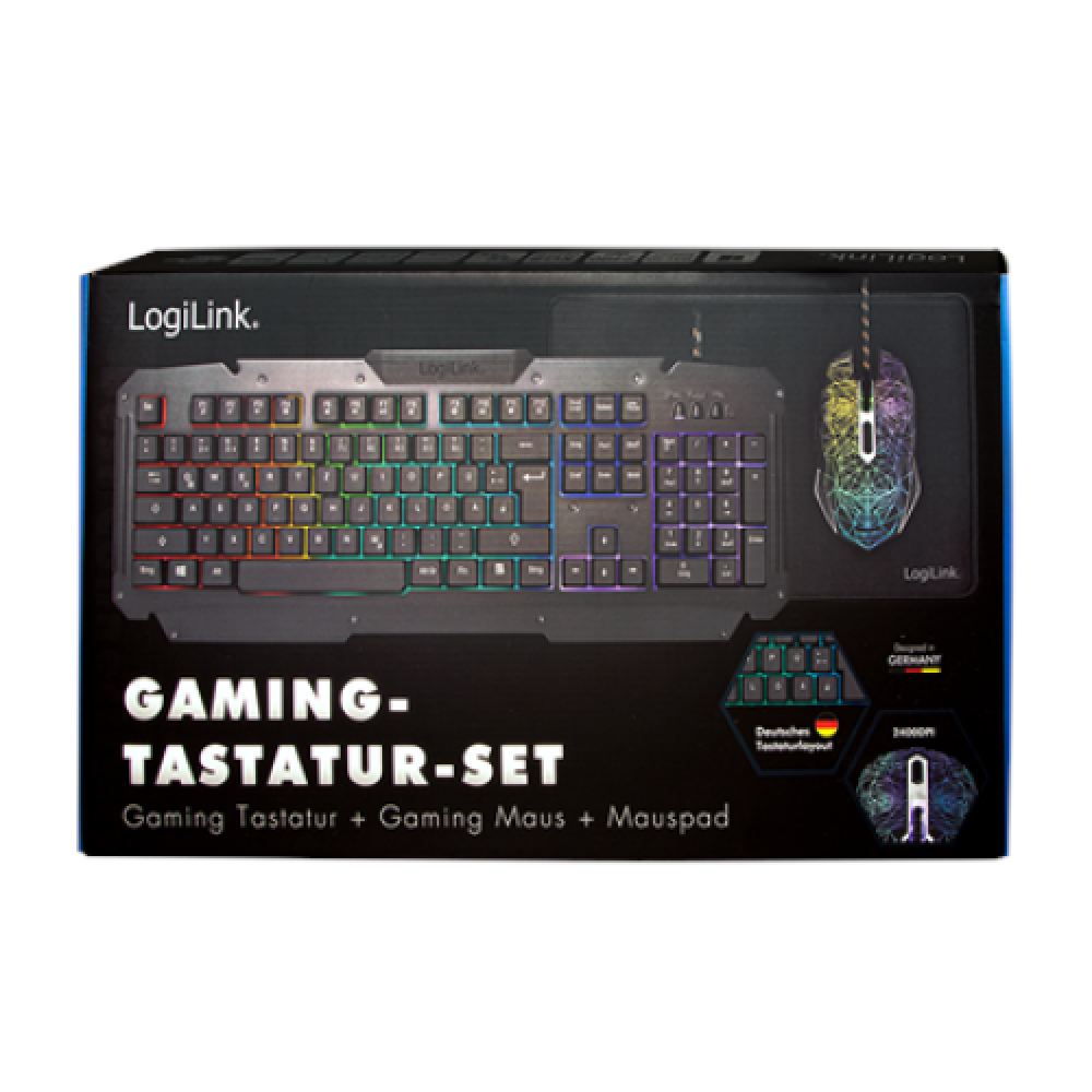 Logilink , Gaming-Set, keyboard, mouse and mouspad , ID0185 , Metal , Keyboard, Mouse and Pad Set , Wired , Mouse included , DE , Numeric keypad