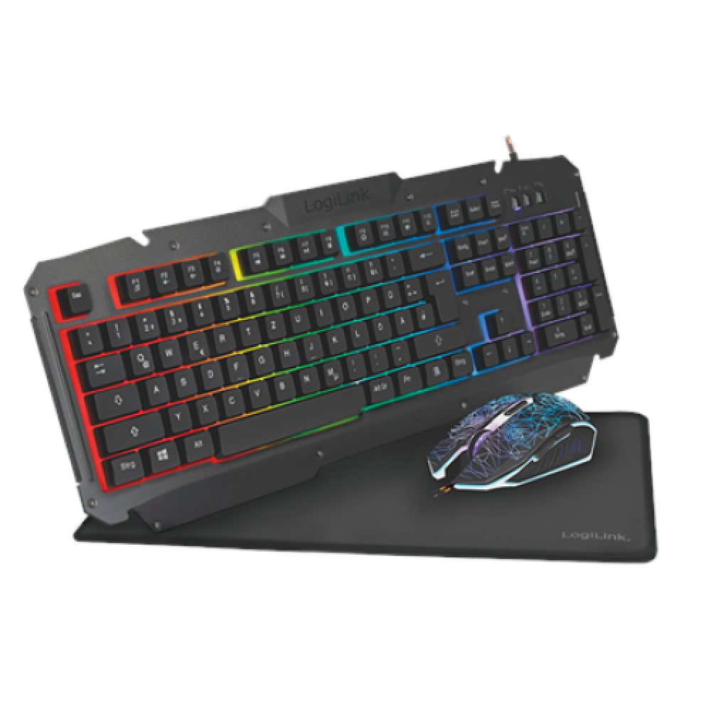 Logilink , Gaming-Set, keyboard, mouse and mouspad , ID0185 , Metal , Keyboard, Mouse and Pad Set , Wired , Mouse included , DE , Numeric keypad