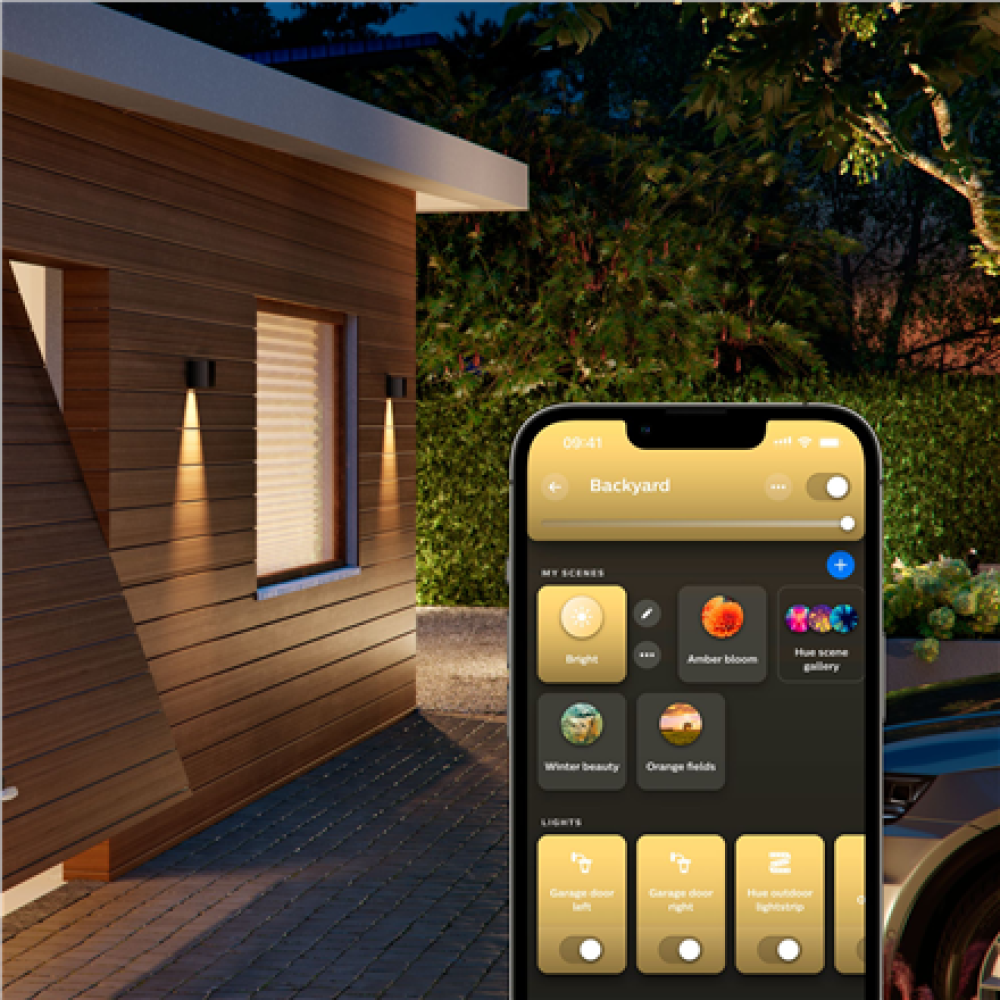 Philips Hue WCA Resonate Outdoor Downward Wall Lantern, Black , 8 W , 2000-6500 Hue White Colour Ambiance