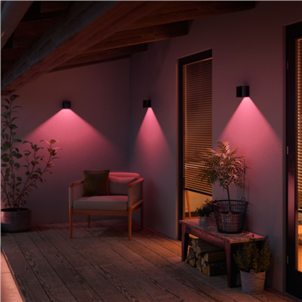Philips Hue WCA Resonate Outdoor Downward Wall Lantern, Black , 8 W , 2000-6500 Hue White Colour Ambiance