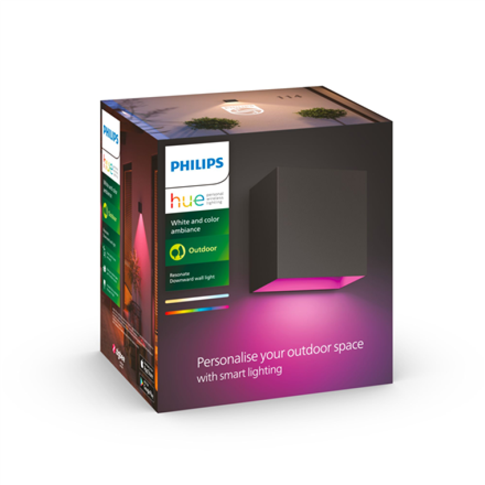 Philips Hue WCA Resonate Outdoor Downward Wall Lantern, Black , 8 W , 2000-6500 Hue White Colour Ambiance