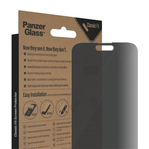 PanzerGlass , Screen protector , Apple , iPhone 14 Pro Max , Glass , Black , Classic Fit , Privacy