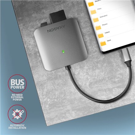 AXAGON Aluminum high-speed USB-C 3.2 Gen 1 memory card reader, 3 slots , CRE-S3C