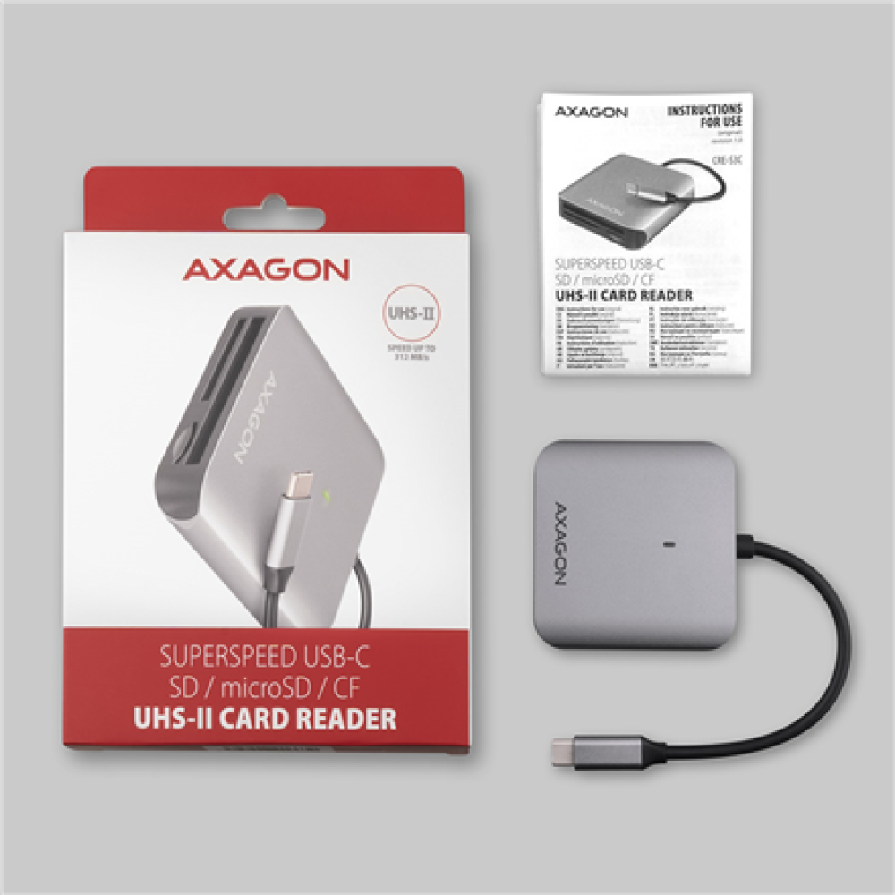 AXAGON Aluminum high-speed USB-C 3.2 Gen 1 memory card reader, 3 slots , CRE-S3C