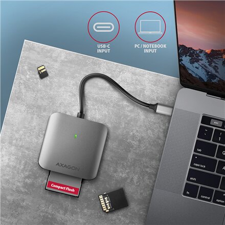 AXAGON Aluminum high-speed USB-C 3.2 Gen 1 memory card reader, 3 slots , CRE-S3C