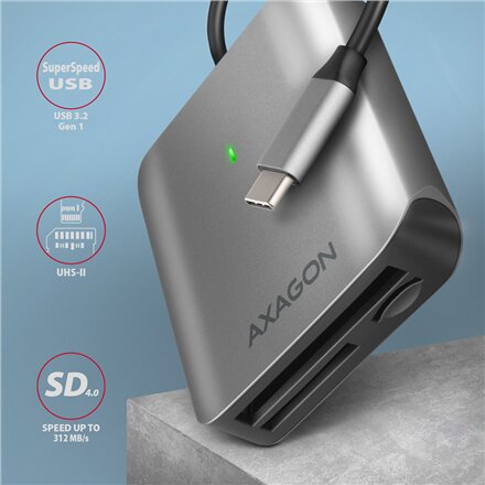 AXAGON Aluminum high-speed USB-C 3.2 Gen 1 memory card reader, 3 slots , CRE-S3C