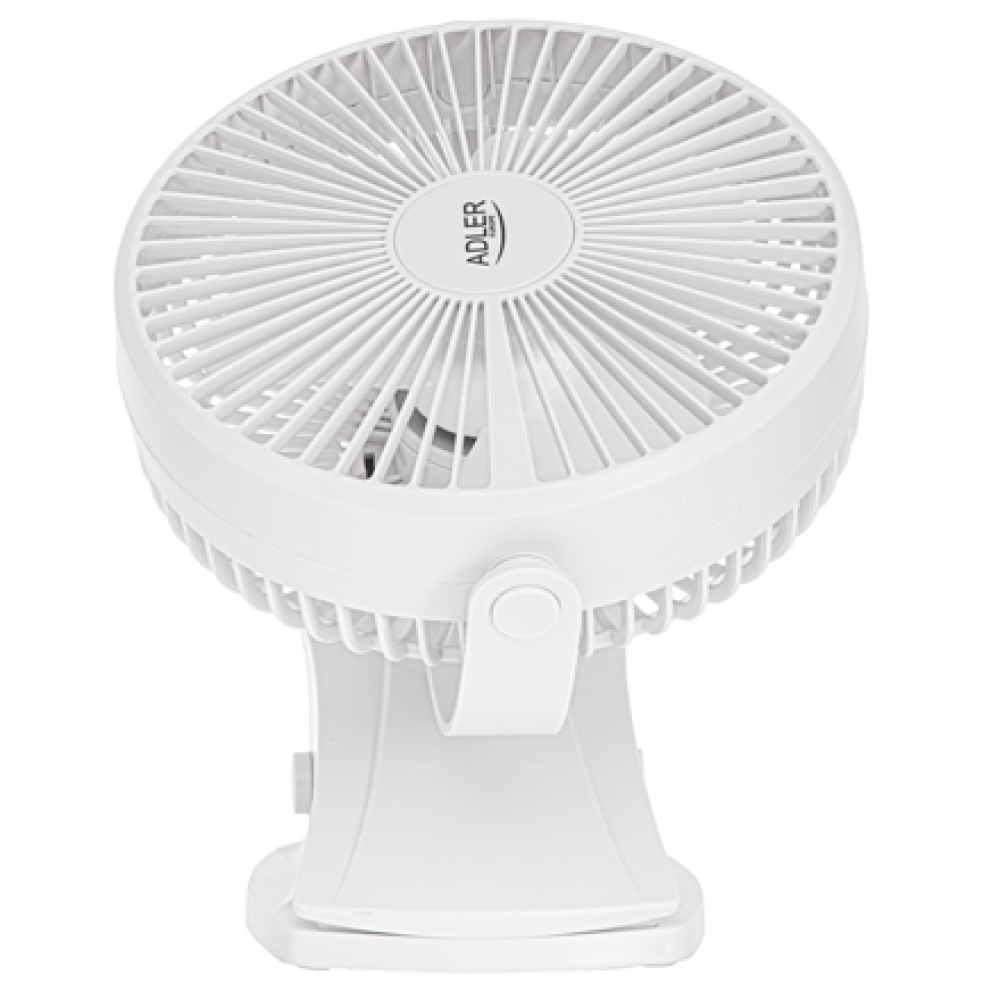 Adler Rechargeable Clip-on Desk Fan , AD 7342 , Table Fan , White , Diameter 15.5 cm , Number of speeds 3 , Oscillation , 5 W