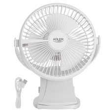 Adler Rechargeable Clip-on Desk Fan , AD 7342 , Table Fan , White , Diameter 15.5 cm , Number of speeds 3 , Oscillation , 5 W
