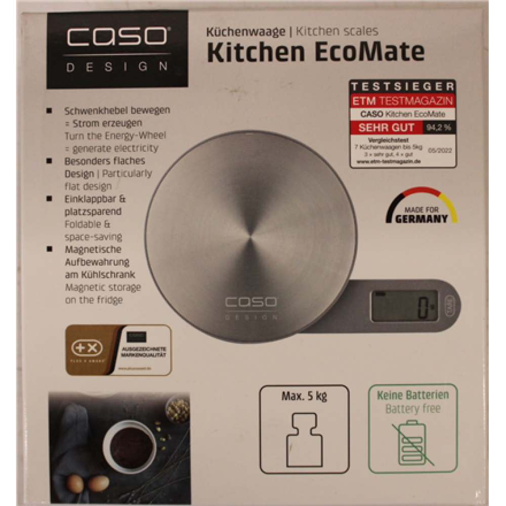 SALE OUT. , Caso , Scales , Kitchen EcoMate , Maximum weight (capacity) 5 kg , Graduation 1 g , Display type LCD , Stainless steel , DAMAGED PACKAGING