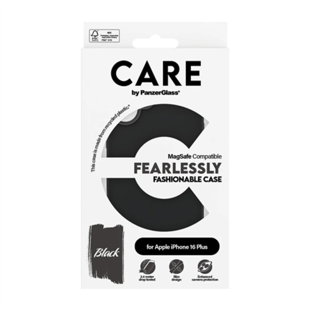CARE by PanzerGlass Case Fashion , Back protection , Apple , iPhone 16 Plus , Recycled plastic , Black , MagSafe