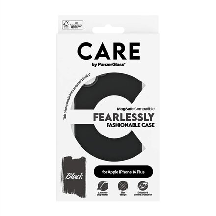 CARE by PanzerGlass Case Fashion , Back protection , Apple , iPhone 16 Plus , Recycled plastic , Black , MagSafe