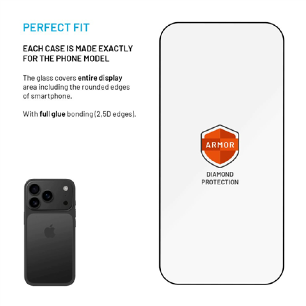 Fixed Screen protector , Apple , iPhone 17 Pro , Tempered glass , Black , Armor with Anti-dust applicator and AR layer