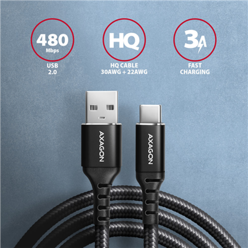 AXAGON Data and charging cable, 2 m , BUCM-AM20AB , USB Type-C to USB Type-A