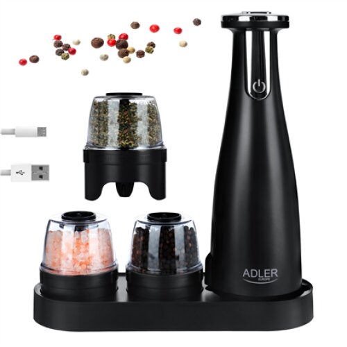 Adler , Electric Salt and pepper grinder , AD 4449b , Housing material ABS plastic , 7 W , Lithium , Matte Black