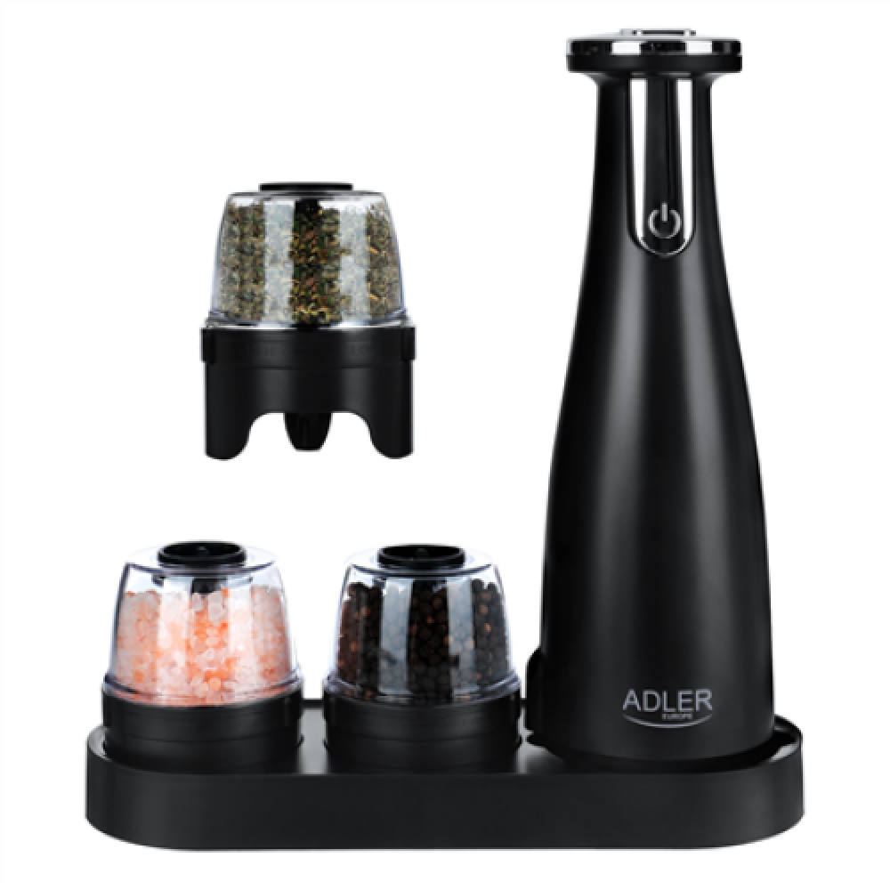 Adler , Electric Salt and pepper grinder , AD 4449b , Grinder , 7 W , Housing material ABS plastic , Lithium , Mills with ceramic querns; Charging light; Auto power off after: 3 minutes; Fully charged for 120 minutes of continuous use; Charging time: 2.5 