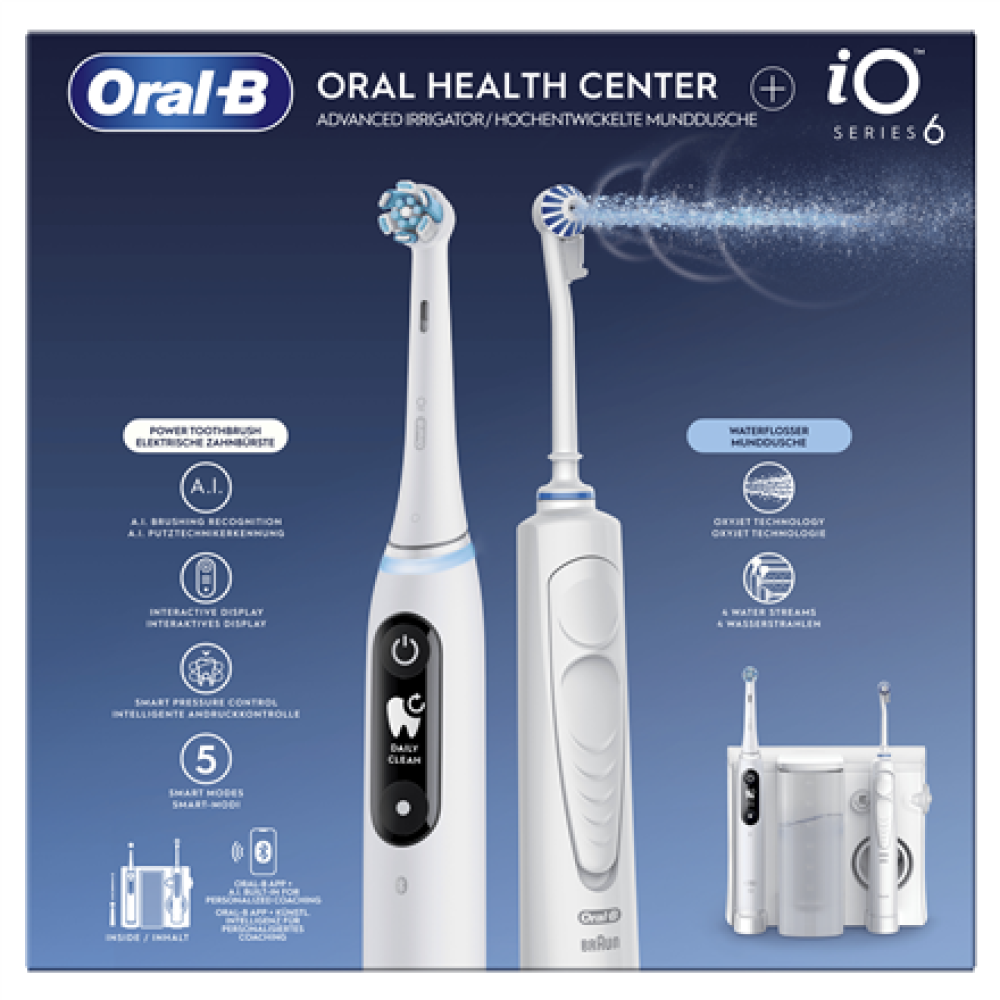 Oral-B Electric Toothbrush , iO6 & OxyJet , Rechargeable , For adults , Number of brush heads included 2 , Number of teeth brushing modes 5 , White