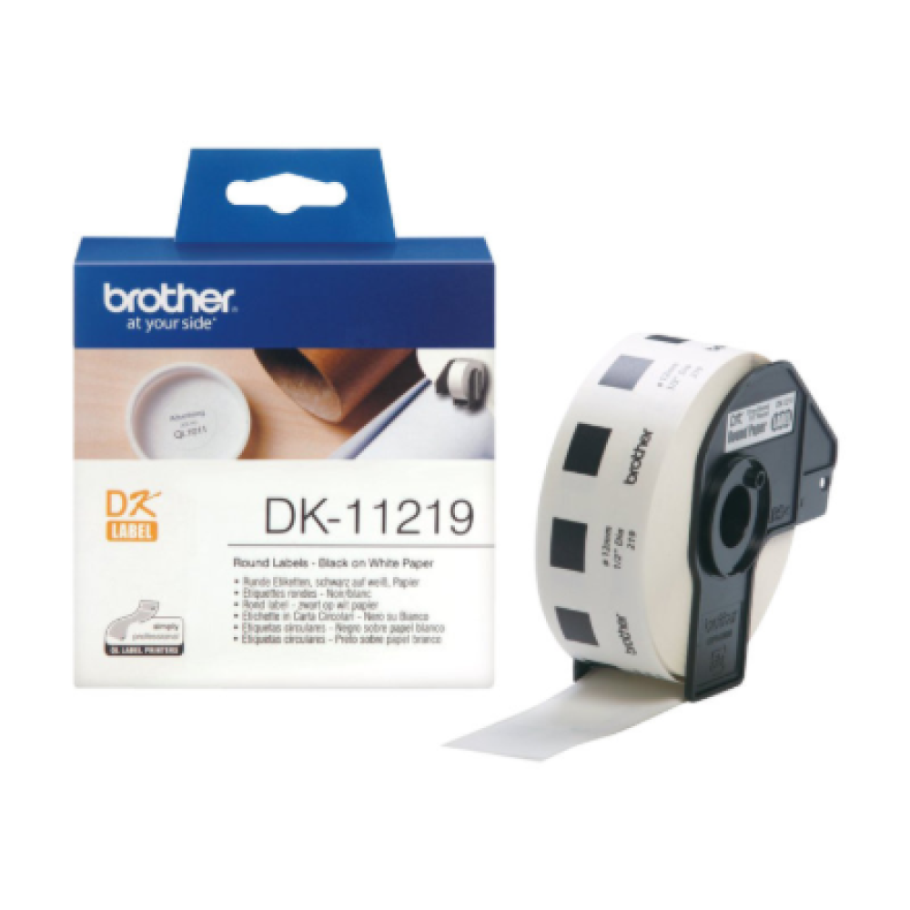 Brother Round paper labels DK-11219 , Black on White , 12 mm