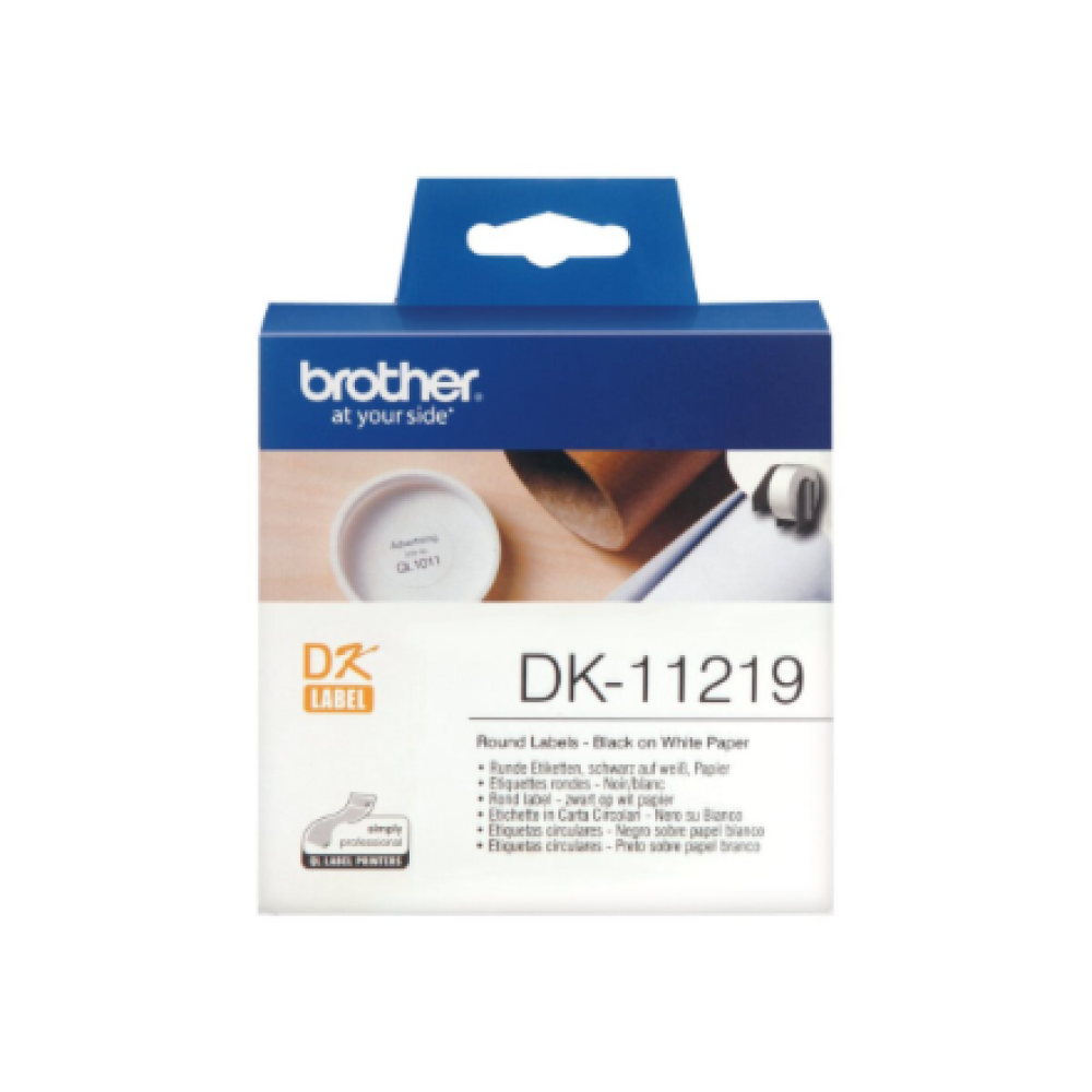 Brother Round paper labels DK-11219 , Black on White , 12 mm