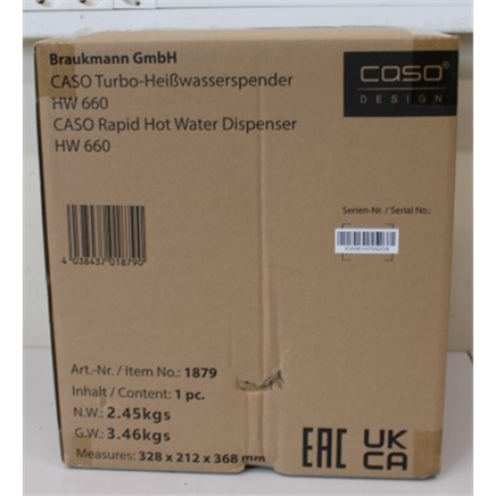 SALE OUT. Caso HW 660 Turbo hot water dispenser, Power 2600 W, Capacity 2.7 L, Black/Stainless steel, DAMAGED PACKAGING , Caso , Turbo hot water dispenser , HW 660 , Water Dispenser , 2600 W , 2.7 L , Black/Stainless steel , DAMAGED PACKAGING
