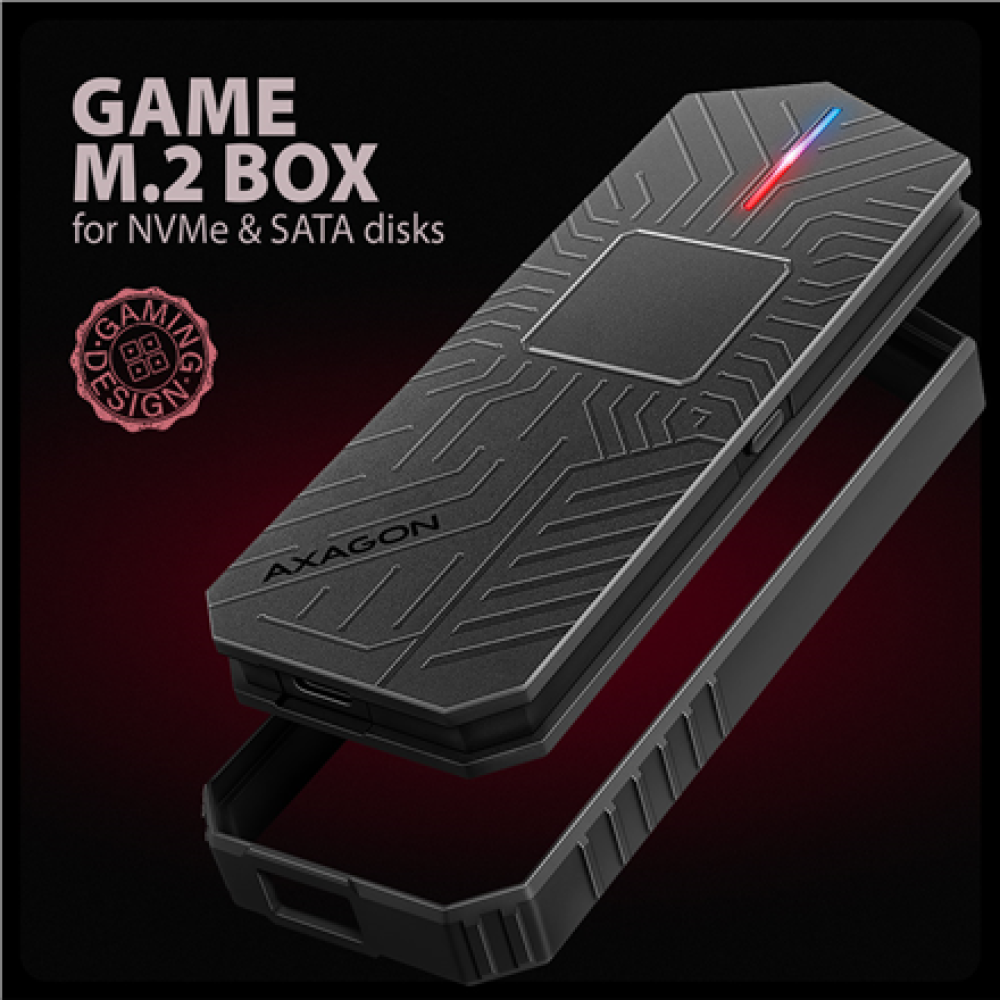 AXAGON USB-C 10Gbps - M.2 NVMe and SATA SSD GAME M.2 box , EEM2-GAM