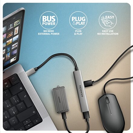 AXAGON ALU STRIP USB-C 4 port hub , HUE-STC
