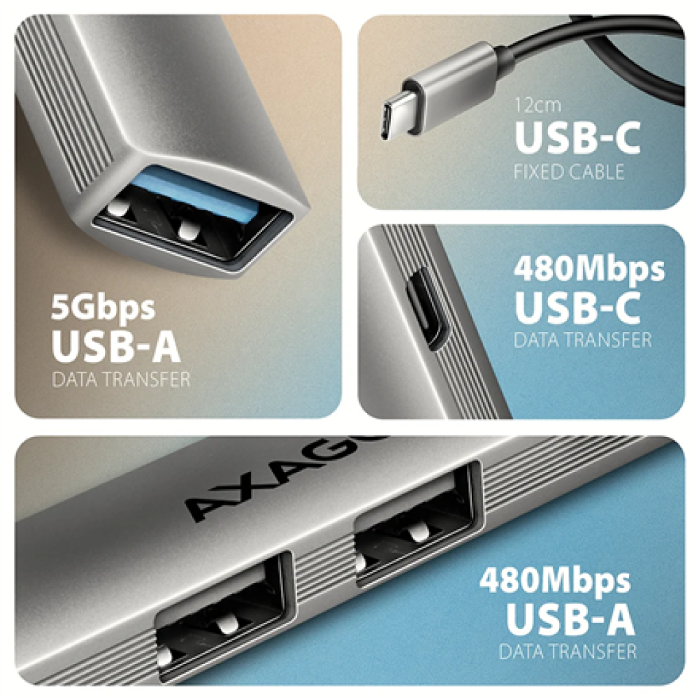 AXAGON ALU STRIP USB-C 4 port hub , HUE-STC