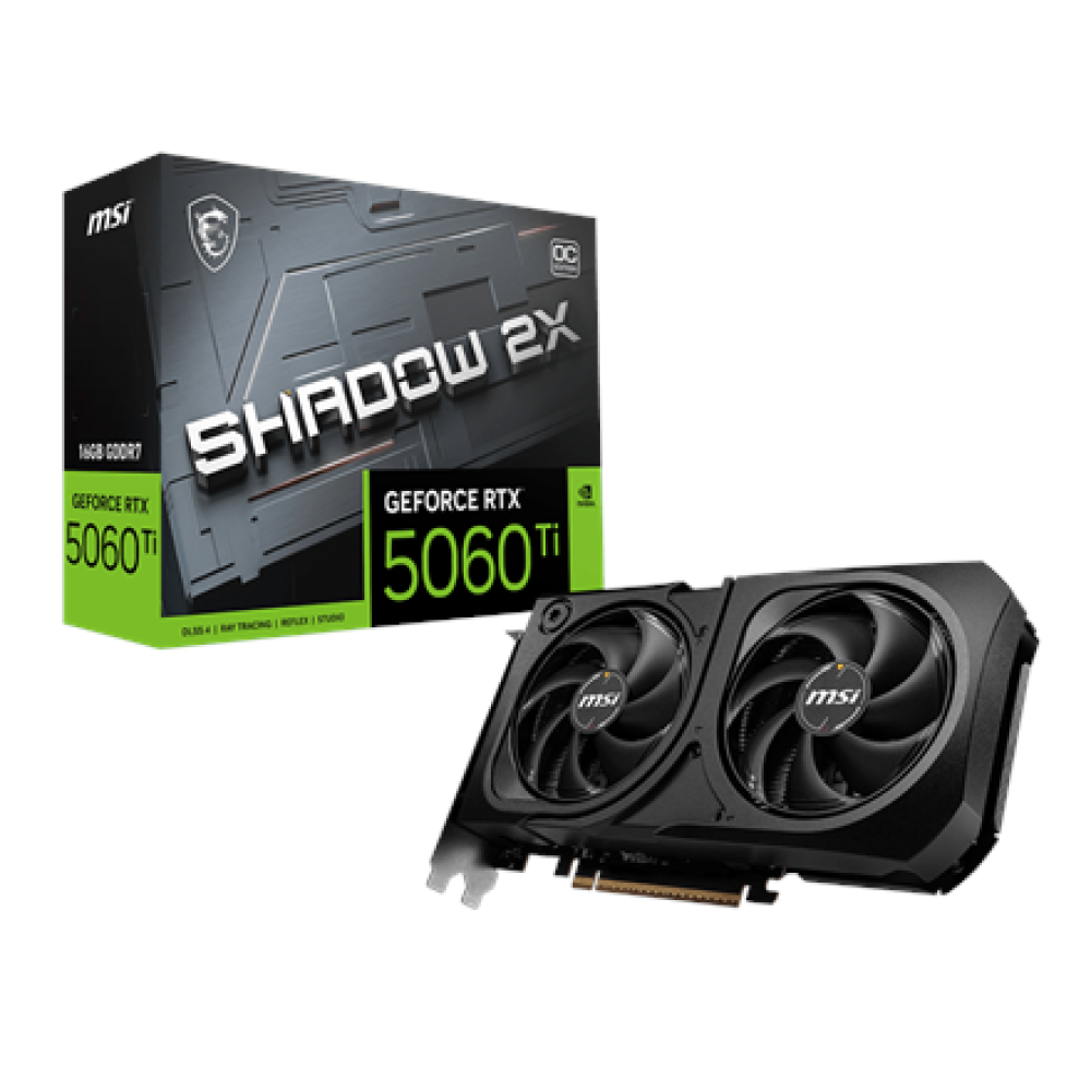 MSI GeForce RTX 5060 Ti 16G SHADOW 2X OC PLUS Bulk Pack , NVIDIA , 16 GB , GeForce RTX 5060 Ti , GDDR7 , HDMI ports quantity 1 , PCI Express Gen 5 x16 (uses x8)