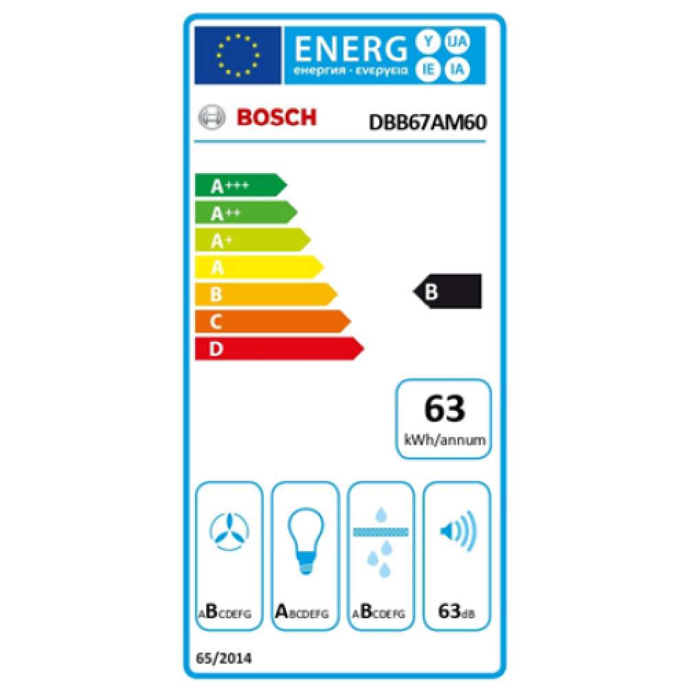 Bosch , Hood , DBB67AM60 Series 6 , Canopy , Energy efficiency class B , Width 59.7 cm , 460 m³/h , Touch control , LED , Black