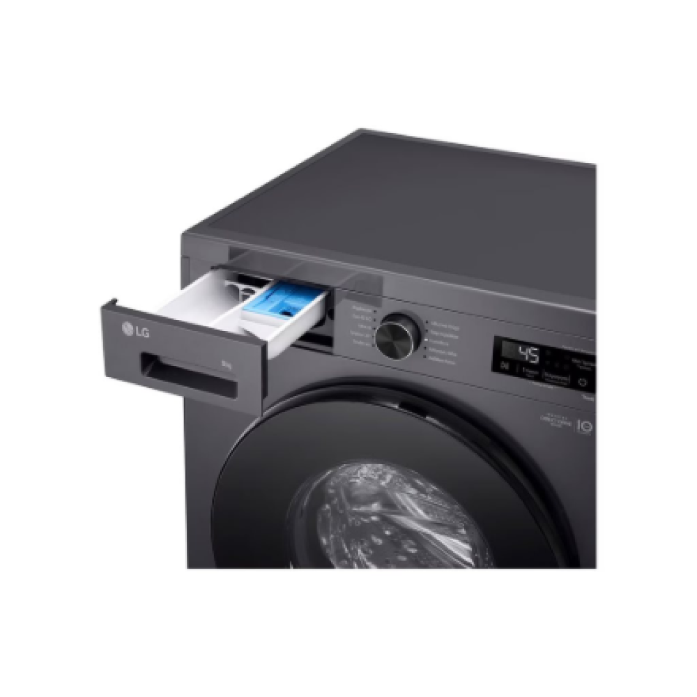 LG Washing machine , F4X1009NMB , Energy efficiency class A , Front loading , Washing capacity 9 kg , 1400 RPM , Depth 55 cm , Width 60 cm , Display , LED , Steam function , Direct drive , Wi-Fi , Graphite Black