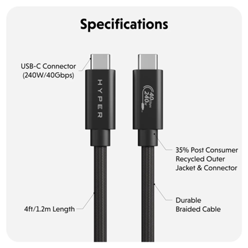 Hyper , HyperDrive Next USB4 Type-C Performance Cable, 1.2 m , HD6500BKGL