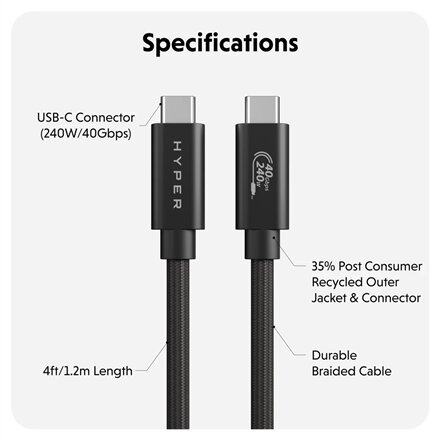 Hyper , HyperDrive Next USB4 Type-C Performance Cable, 1.2 m , HD6500BKGL