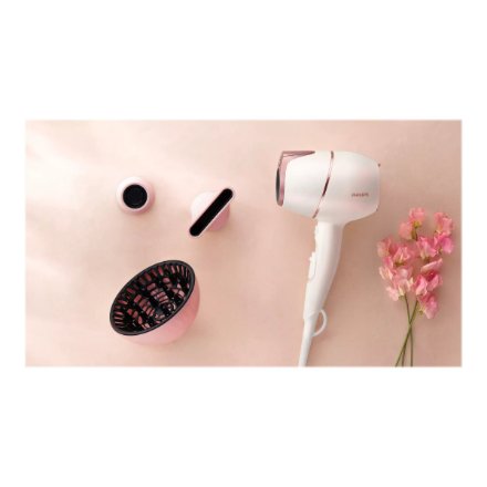 Philips Hair Dryer with SenseIQ , BHD628/00 Prestige , 1800 W , Number of temperature settings 3 , Ionic function , Diffuser nozzle , White/Rose