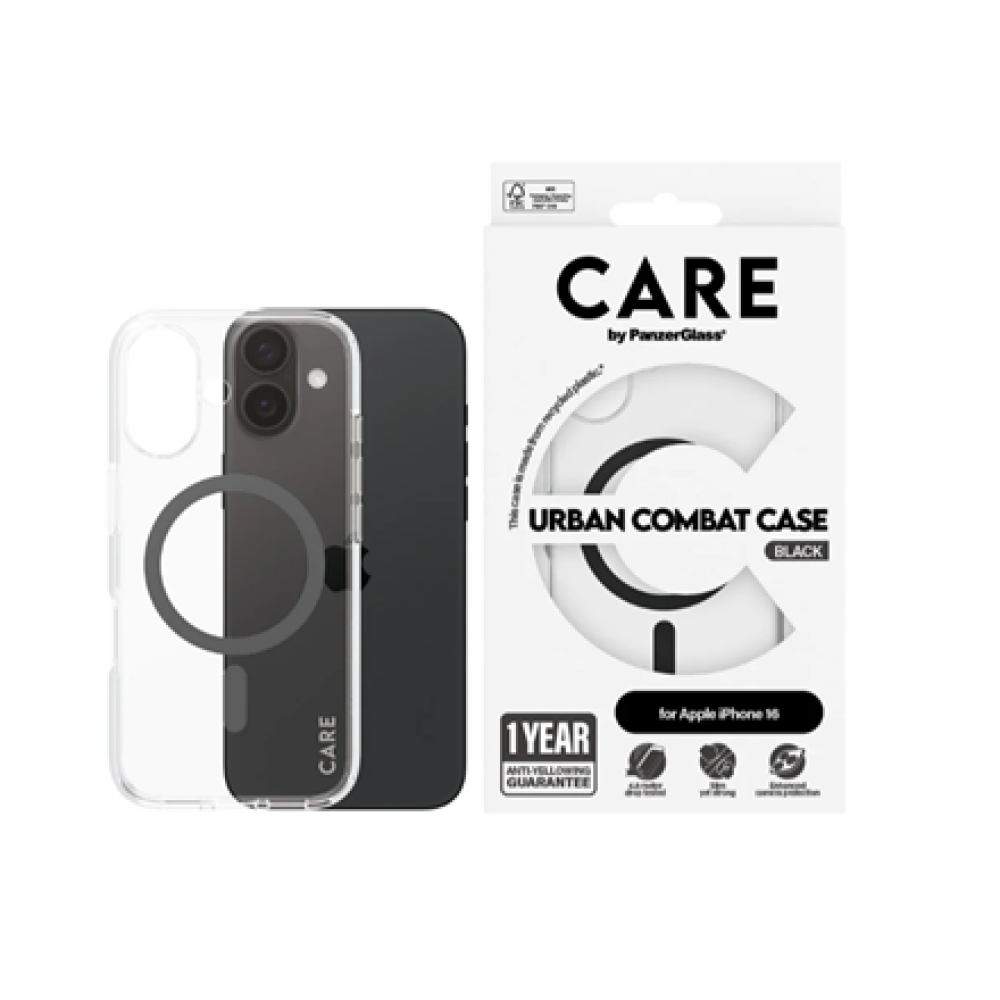CARE Flagship Case , Back cover , Apple , iPhone 16 , Recycled plastic , Black , MagSafe