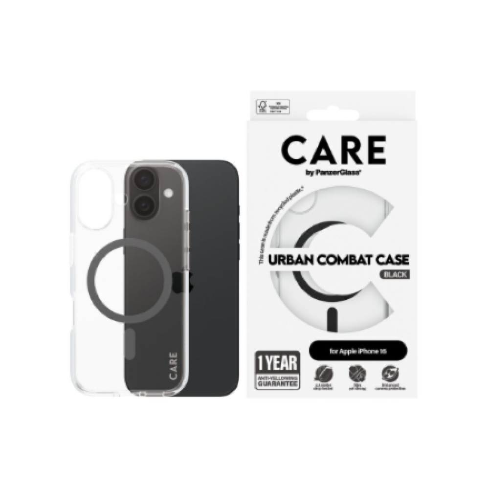 CARE Flagship Case , Back cover , Apple , iPhone 16 , Recycled plastic , Black , MagSafe