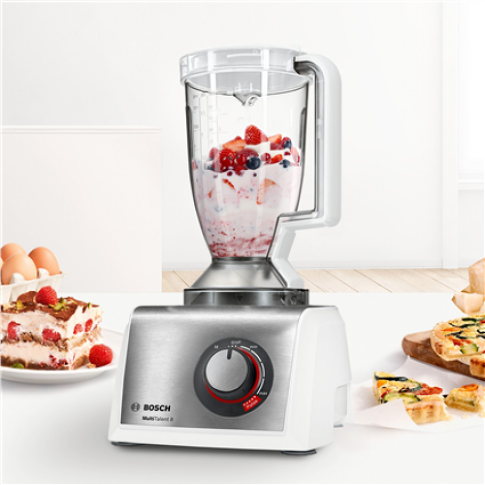 Bosch , MC812S820 , 1250 W , Food Processor MultiTalent 8 , Number of speeds Equal speed setting, instant and pulse functions , Bowl capacity 3.9 L , Blender , White/Silver