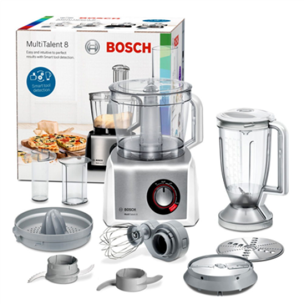 Bosch , MC812S820 , 1250 W , Food Processor MultiTalent 8 , Number of speeds Equal speed setting, instant and pulse functions , Bowl capacity 3.9 L , Blender , White/Silver
