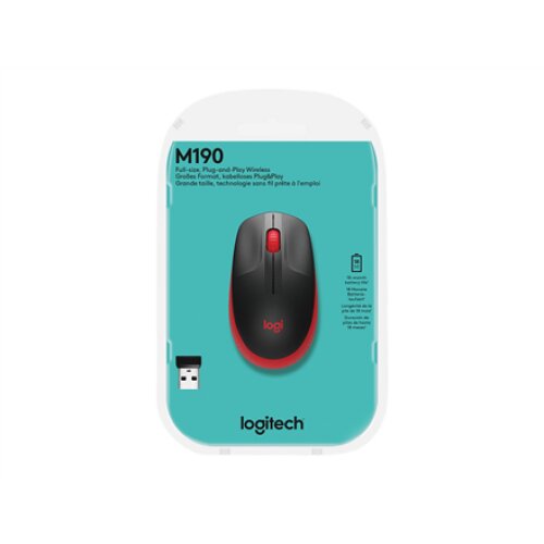 Logitech , Full size Mouse , M190 , Wireless , USB , Red