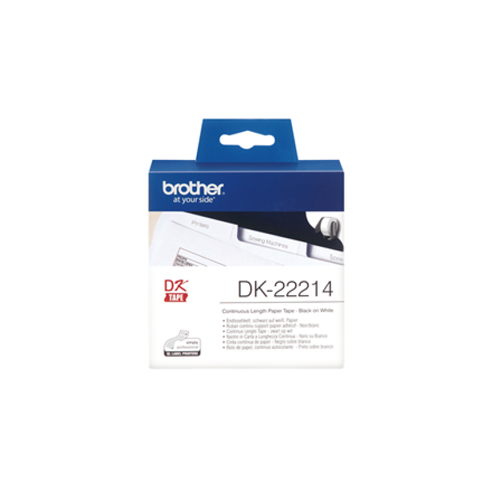 Brother , DK-22214 Continuous Length Paper Label , Black, White , DK , 12mm , 30.5 m